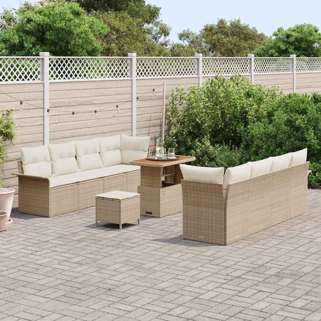 Sjedeća garnitura za vrt 11 kom. Bež poliratan 242.5 x 62 x 85 cm