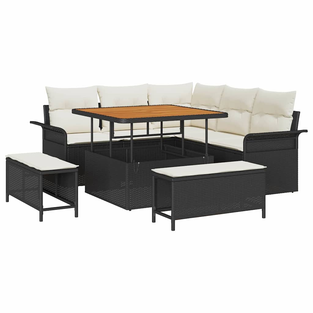 Sjedeća garnitura za vrt 8 kom. Crna poliratan 187.5 x 187.5 x 85 cm