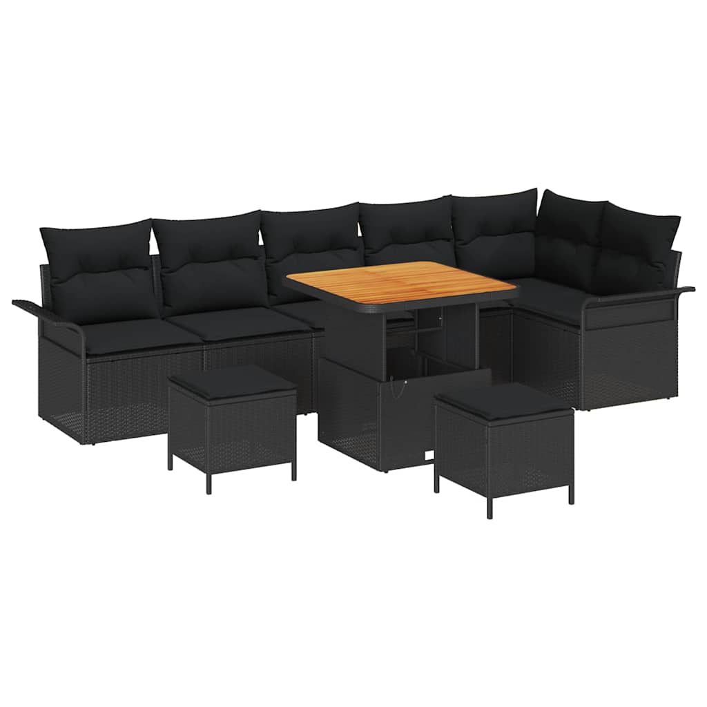Sjedeća garnitura za vrt 9 kom. Crna poliratan 297.5 x 132.5 x 85 cm