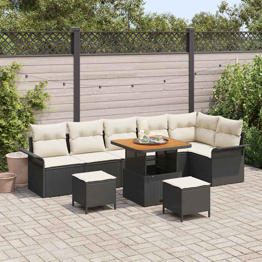 Sjedeća garnitura za vrt 9 kom. Crna poliratan 297.5 x 132.5 x 85 cm