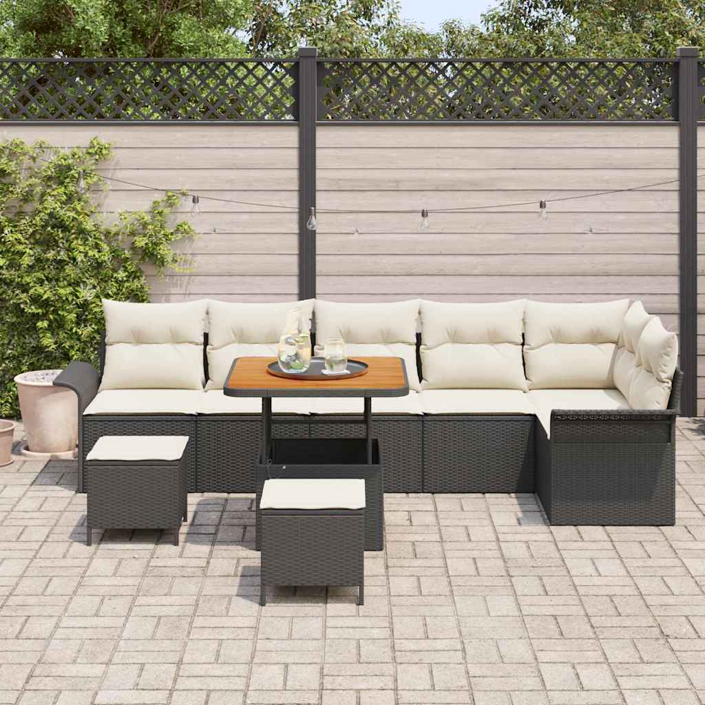 Sjedeća garnitura za vrt 9 kom. Crna poliratan 297.5 x 132.5 x 85 cm