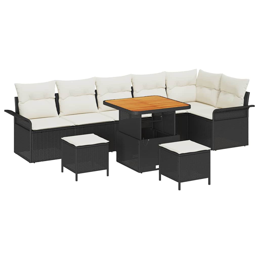 Sjedeća garnitura za vrt 9 kom. Crna poliratan 297.5 x 132.5 x 85 cm