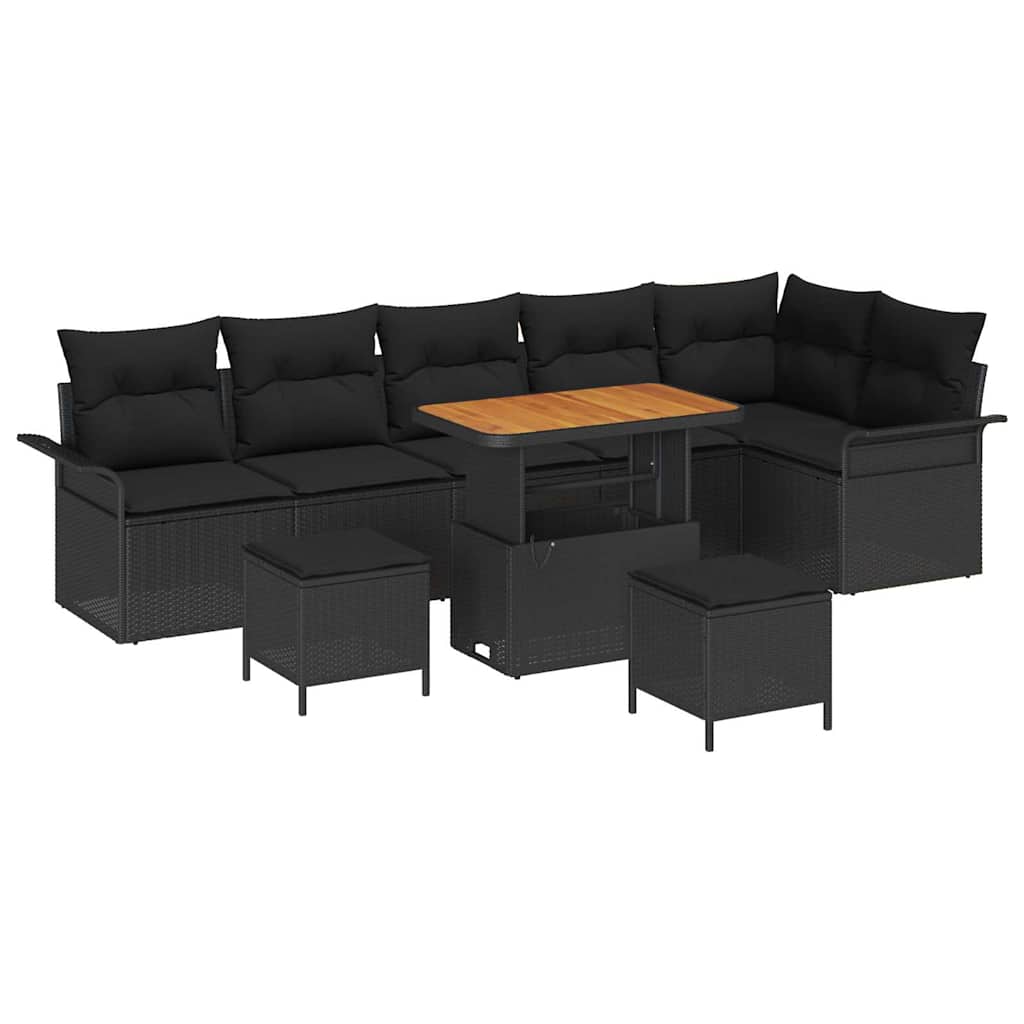 Sjedeća garnitura za vrt 9 kom. Crna poliratan 297.5 x 132.5 x 85 cm