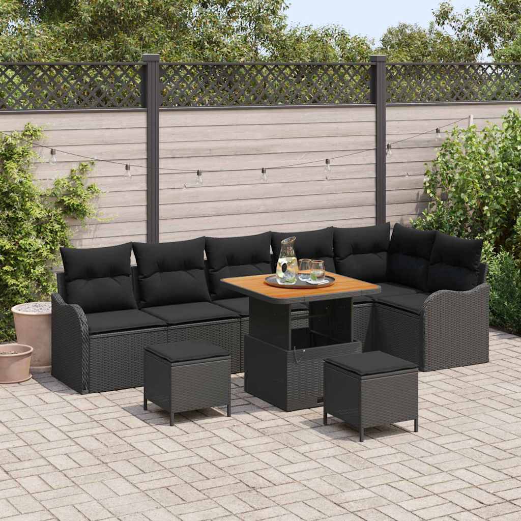 Sjedeća garnitura za vrt 9 kom. Crna poliratan 287.5 x 122.5 x 85 cm