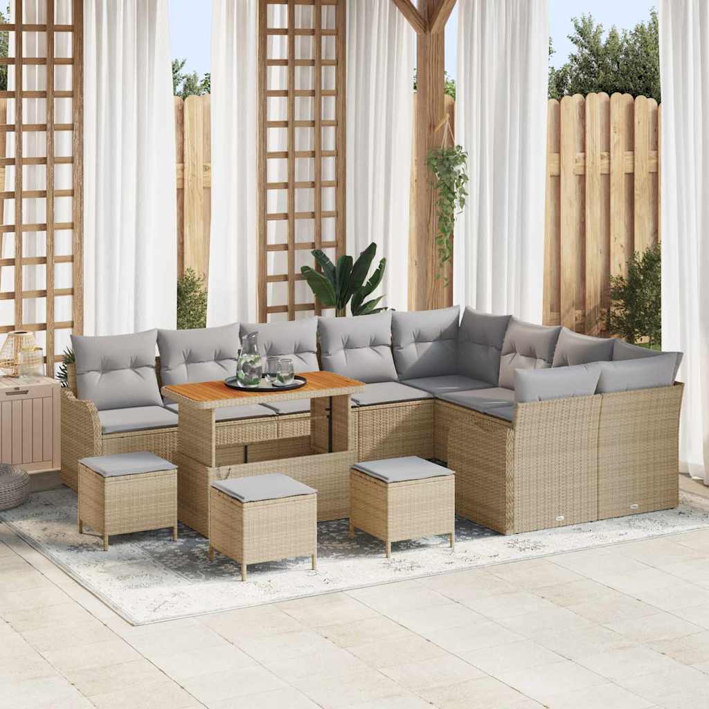 Sjedeća garnitura za vrt s jastukom 13 pcs Bež poliratan