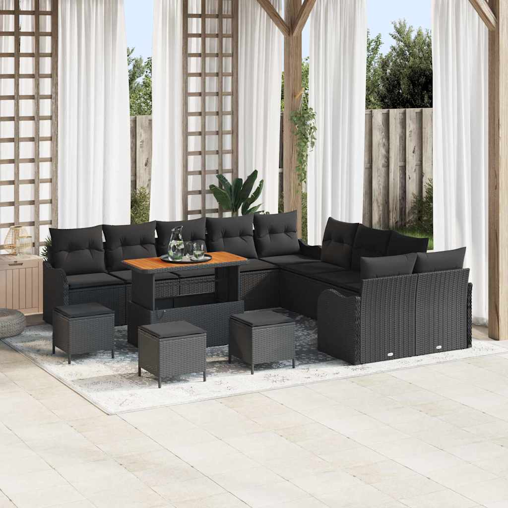 Sjedeća garnitura za vrt s jastukom 14 pcs Crna poliratan