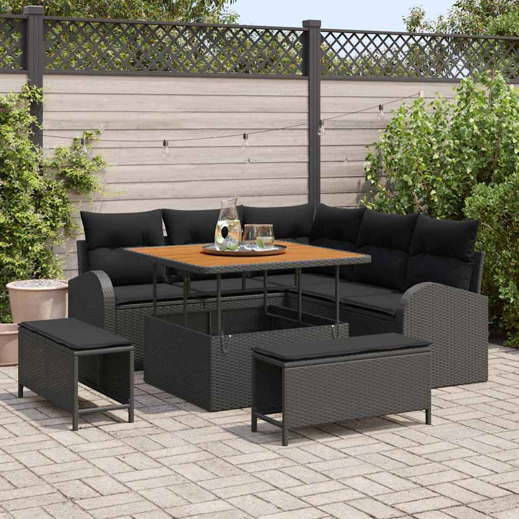 Sjedeća garnitura za vrt 8 kom. Crna poliratan 178,5 x 178,5 x 85 cm
