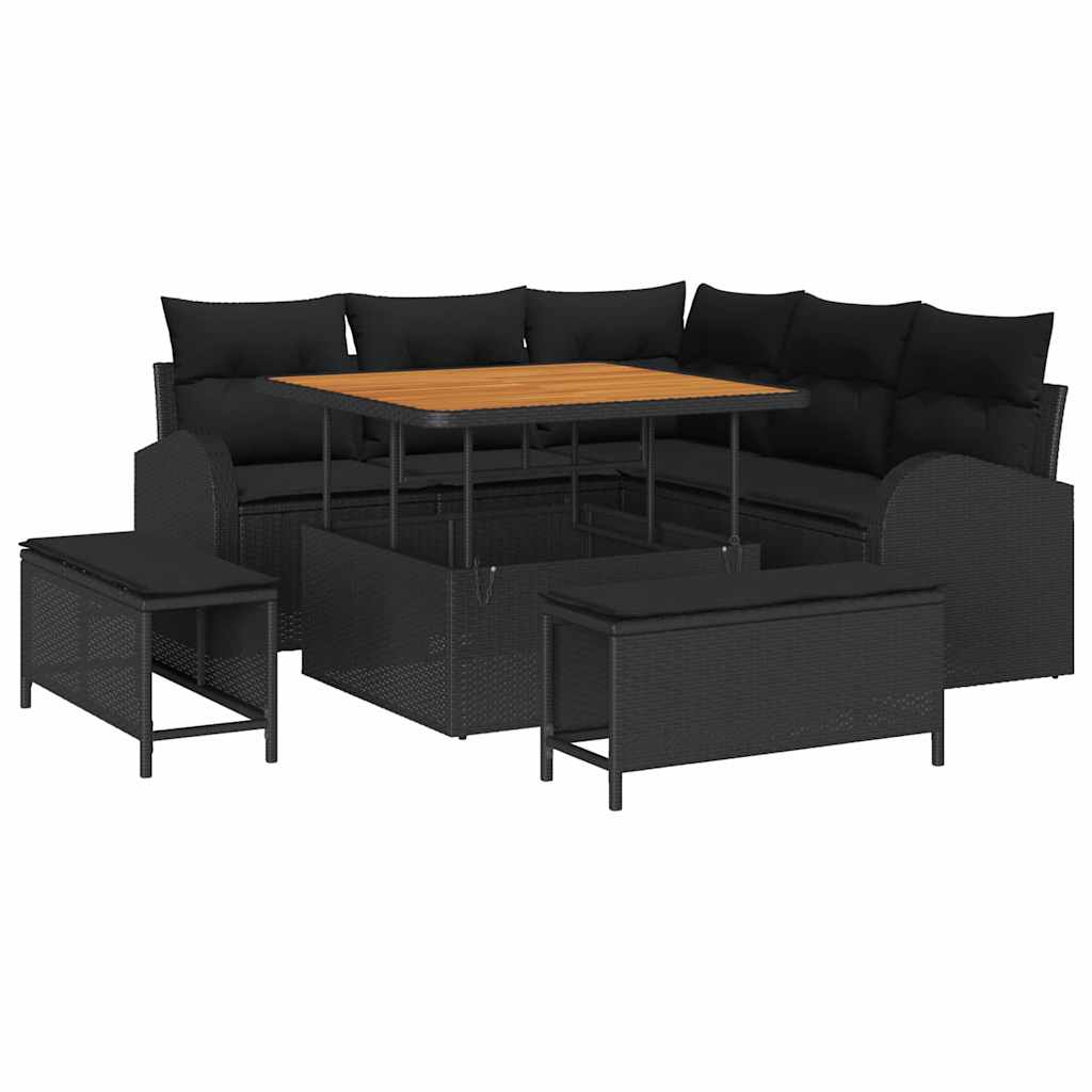 Sjedeća garnitura za vrt 8 kom. Crna poliratan 178,5 x 178,5 x 85 cm