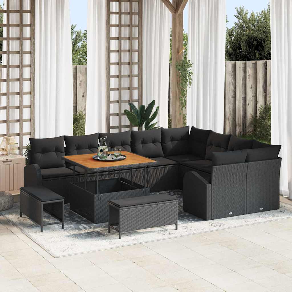 Sjedeća garnitura za vrt 12 kom. Crna poliratan 288.5 x 234 x 85 cm