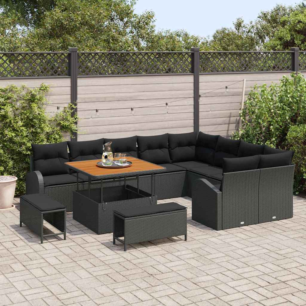 Sjedeća garnitura za vrt 12 kom. Crna poliratan 288.5 x 234 x 85 cm