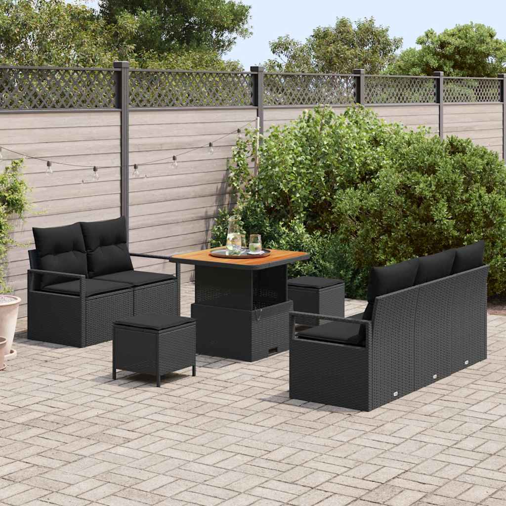 Sjedeća garnitura za vrt 8 kom. Crna poliratan 175 x 62 x 85 cm
