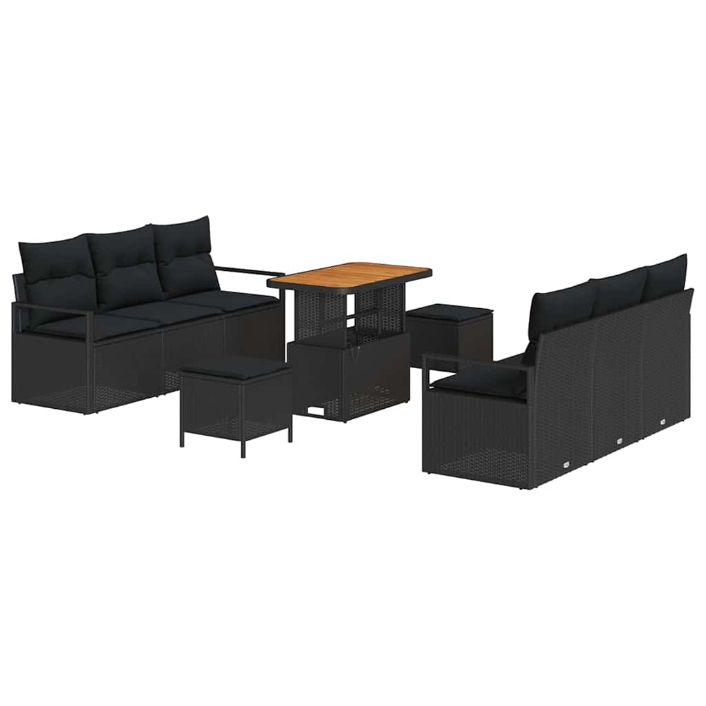 Sjedeća garnitura za vrt 9 kom. Crna poliratan 175 x 62 x 85 cm