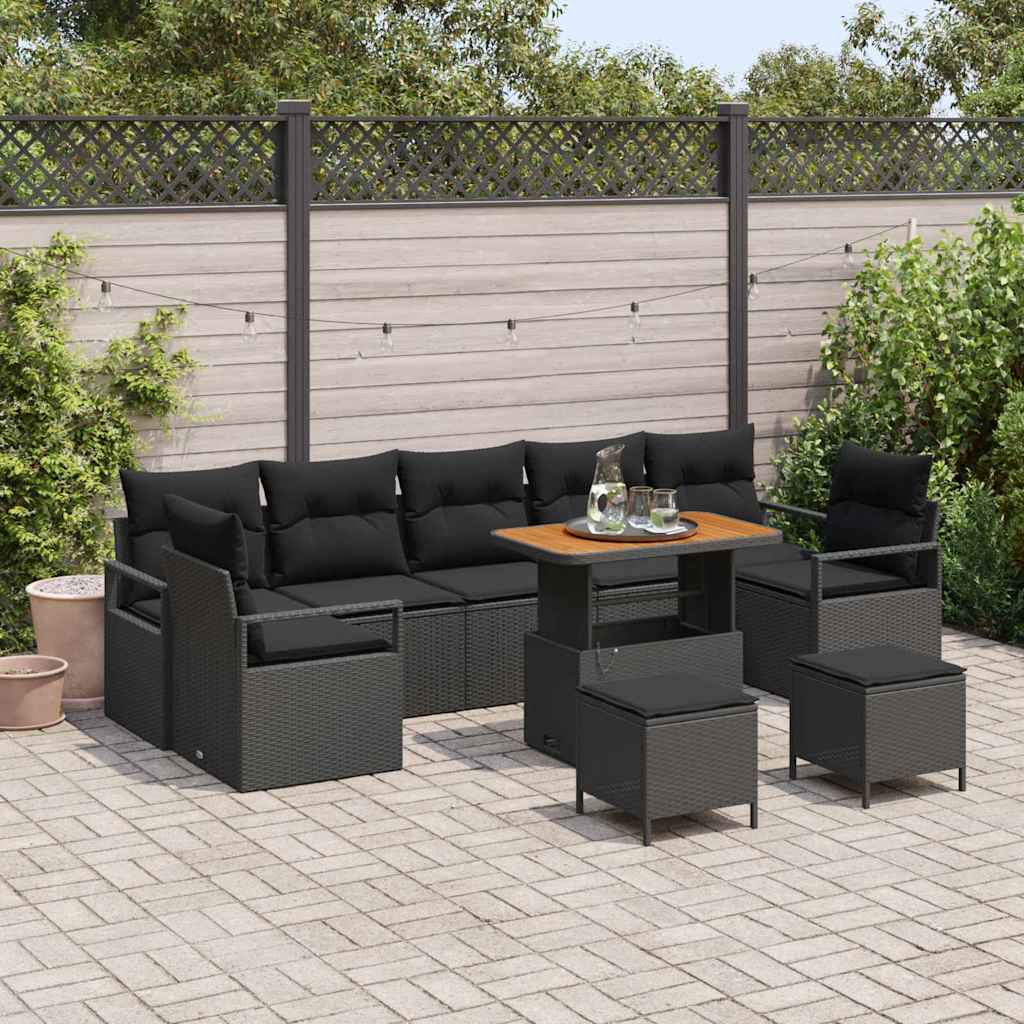 Sjedeća garnitura za vrt 10 kom. Crna poliratan 285 x 122 x 85 cm