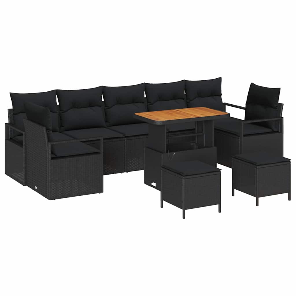 Sjedeća garnitura za vrt 10 kom. Crna poliratan 285 x 122 x 85 cm