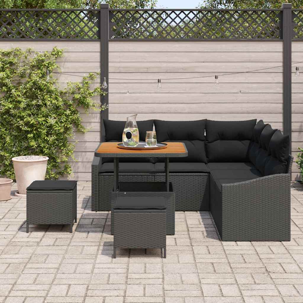 Sjedeća garnitura za vrt 8 kom. Crna poliratan 178.5 x 178.5 x 85 cm