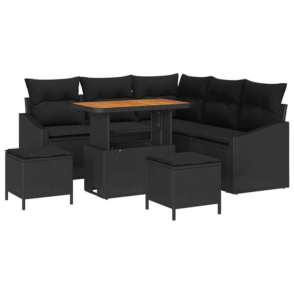 Sjedeća garnitura za vrt 8 kom. Crna poliratan 178.5 x 178.5 x 85 cm