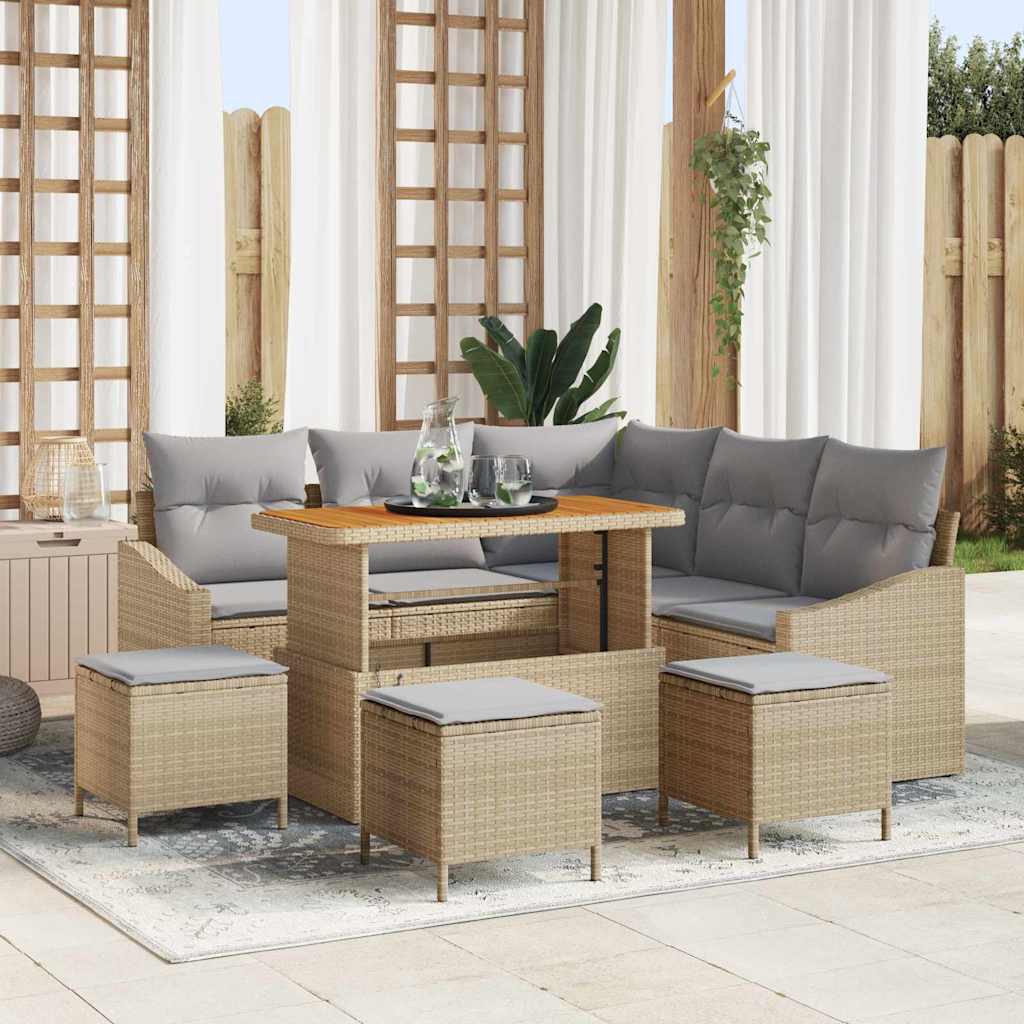 Sjedeća garnitura za vrt 9 kom. Bež poliratan 178.5 x 178.5 x 85 cm