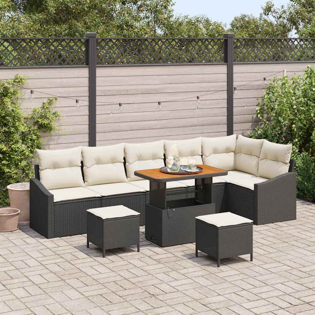 Sjedeća garnitura za vrt 9 kom. Crna poliratan 288.5 x 123.5 x 85 cm