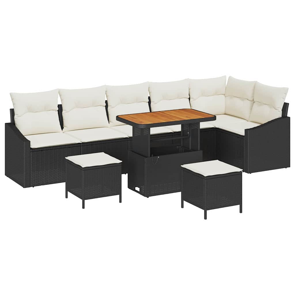 Sjedeća garnitura za vrt 9 kom. Crna poliratan 288.5 x 123.5 x 85 cm