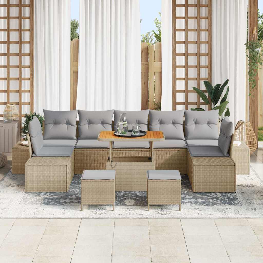 Sjedeća garnitura za vrt 10 kom. Bež poliratan 349 x 154 x 85 cm