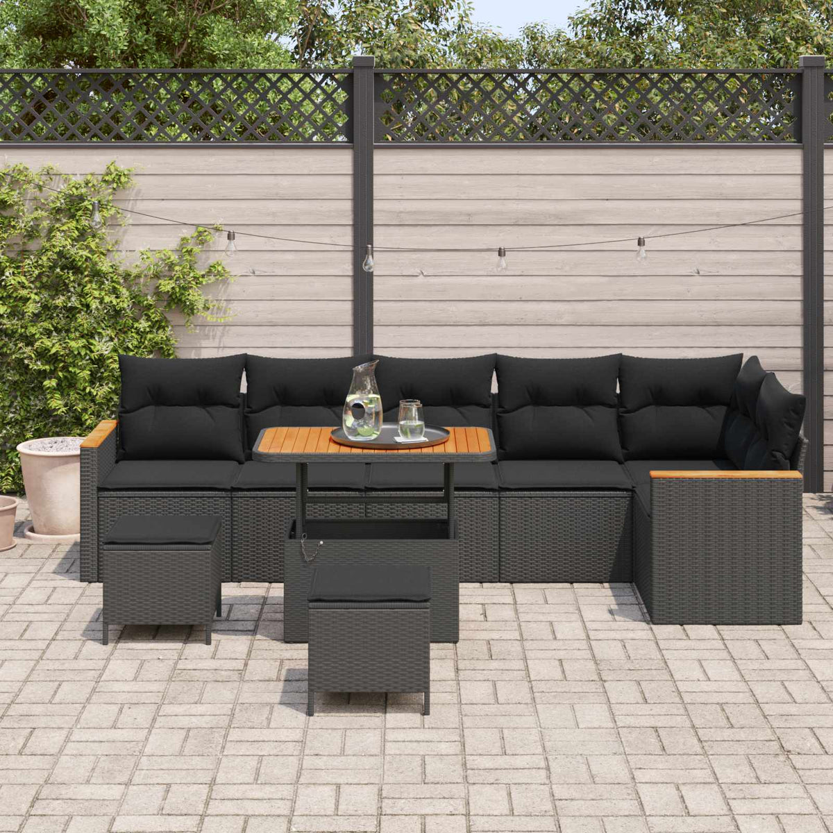 Sjedeća garnitura za vrt 9 kom. Crna poliratan 90 x 55 x 71 cm