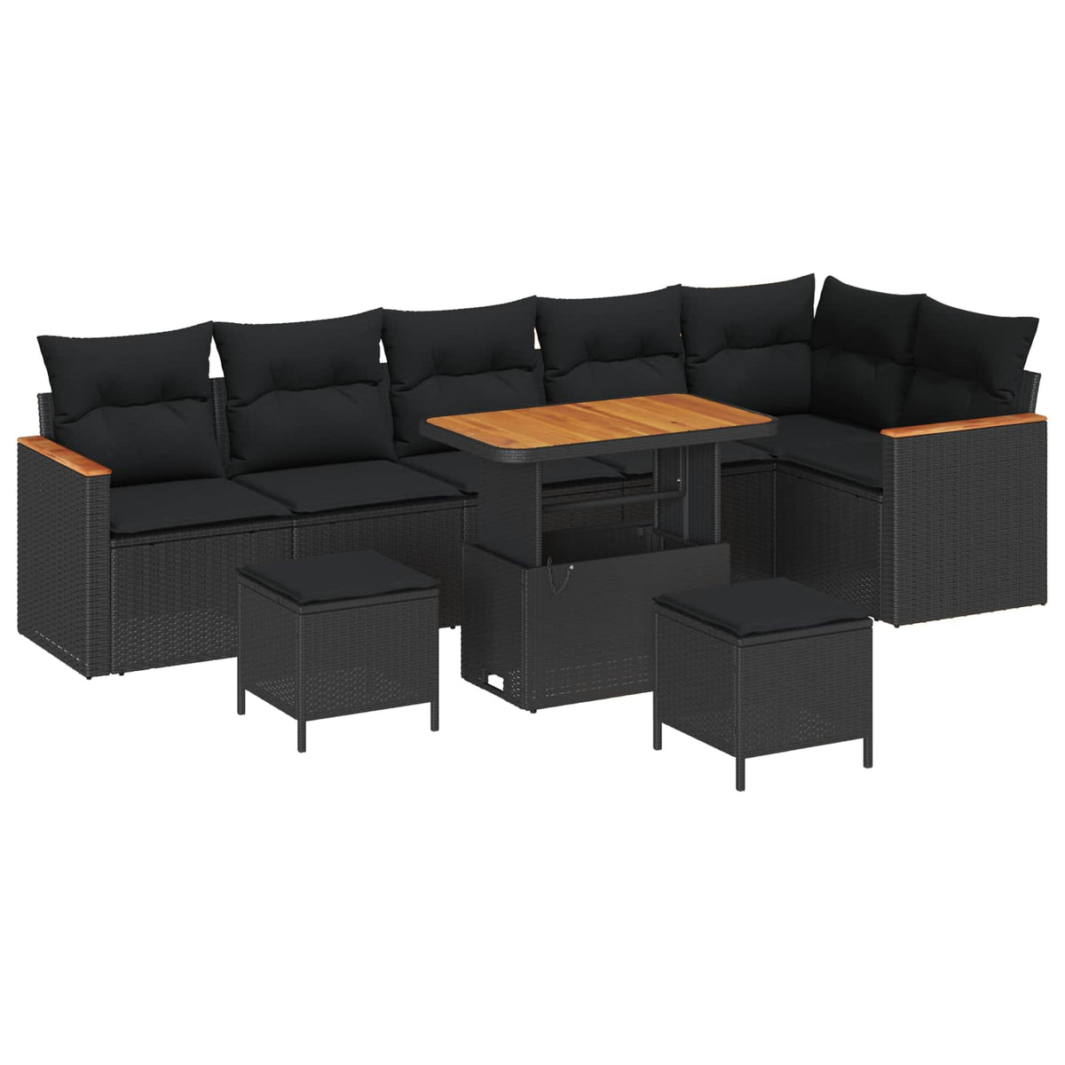 Sjedeća garnitura za vrt 9 kom. Crna poliratan 90 x 55 x 71 cm