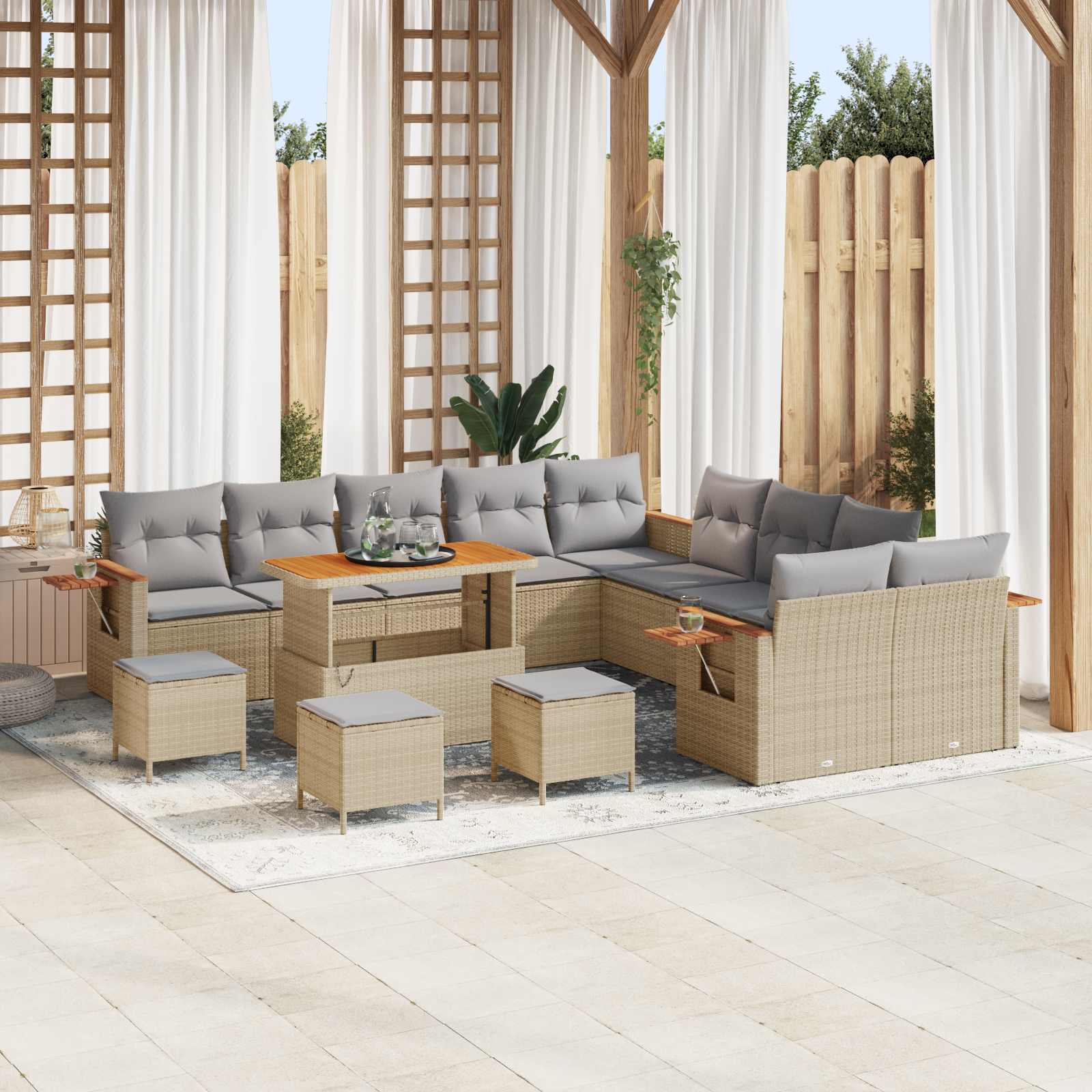 Sjedeća garnitura za vrt 14 pcs Bež poliratan