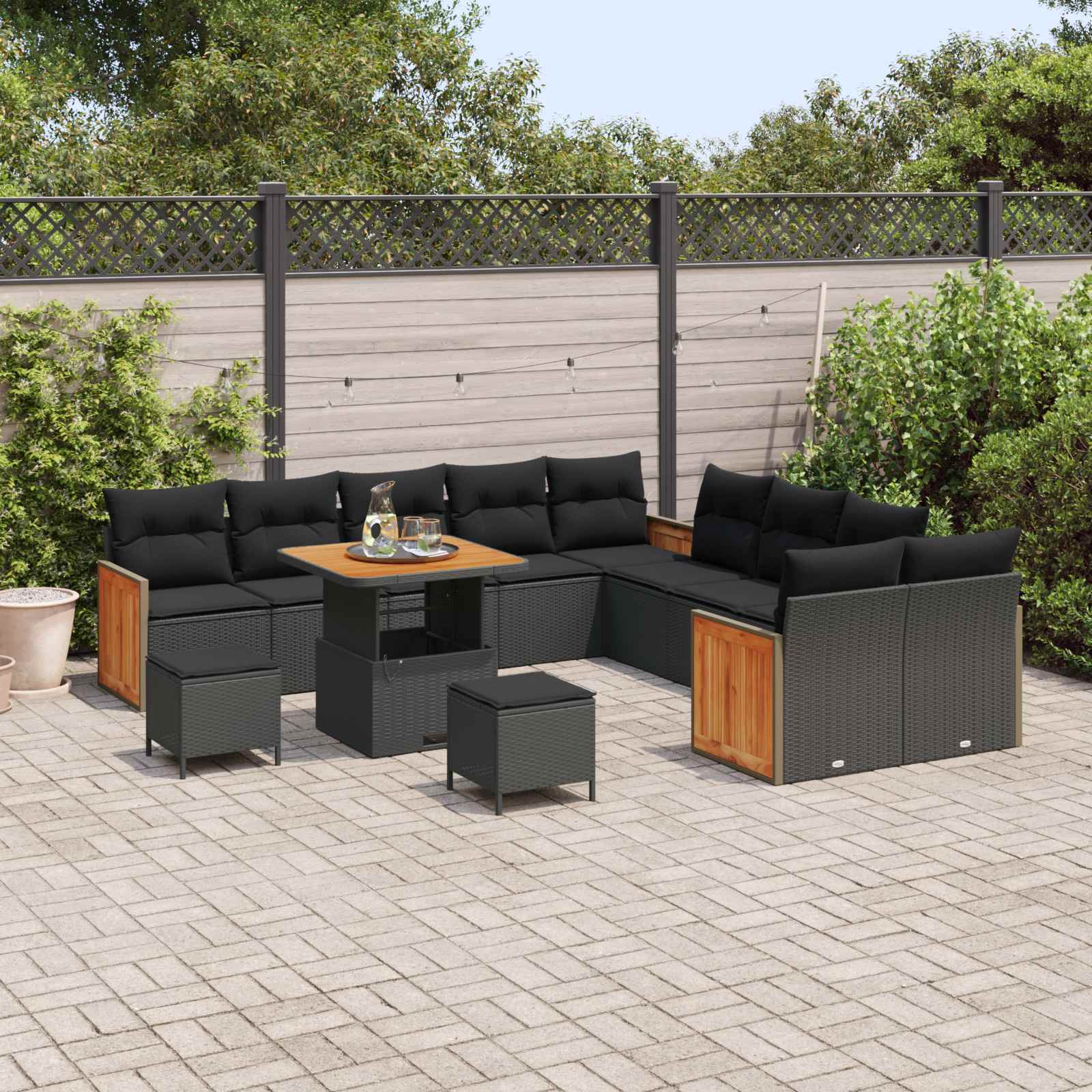 Sjedeća garnitura za vrt s jastukom 13 pcs Crna