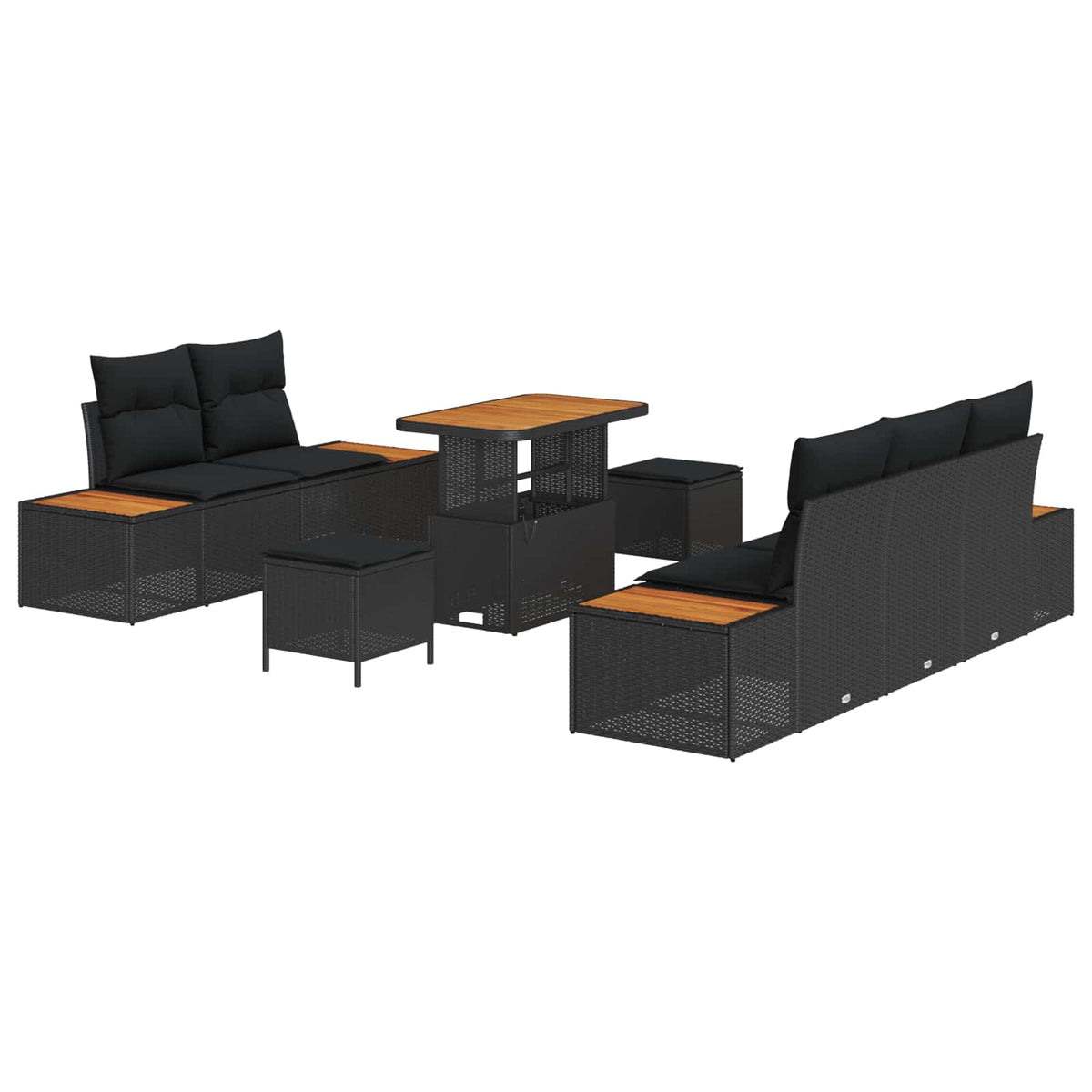 Sjedeća garnitura za vrt 8 kom. 7-Broj sjedala Crna 173 x 62 x 85 cm