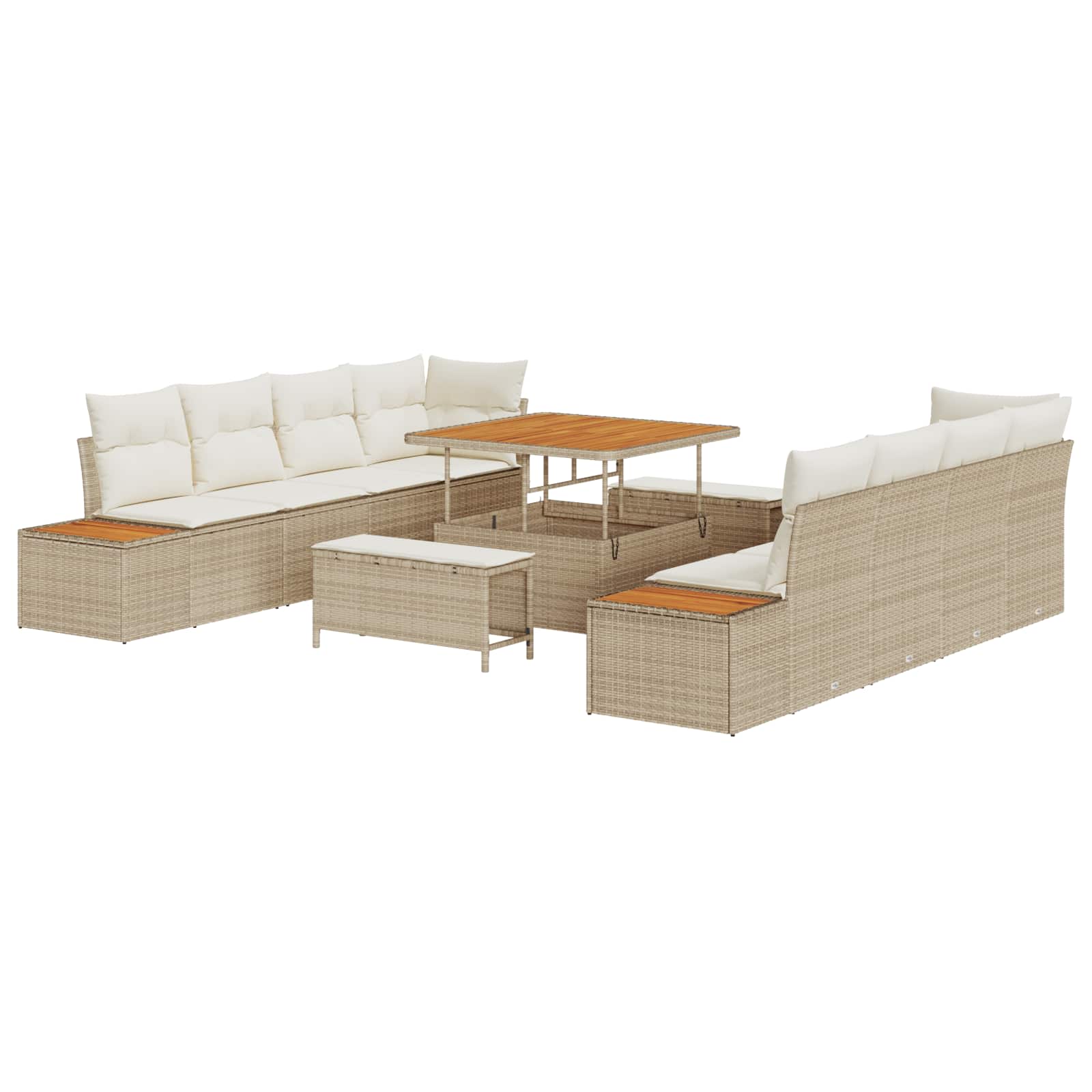 Sjedeća garnitura za vrt s jastukom 11 pcs Bež i krema