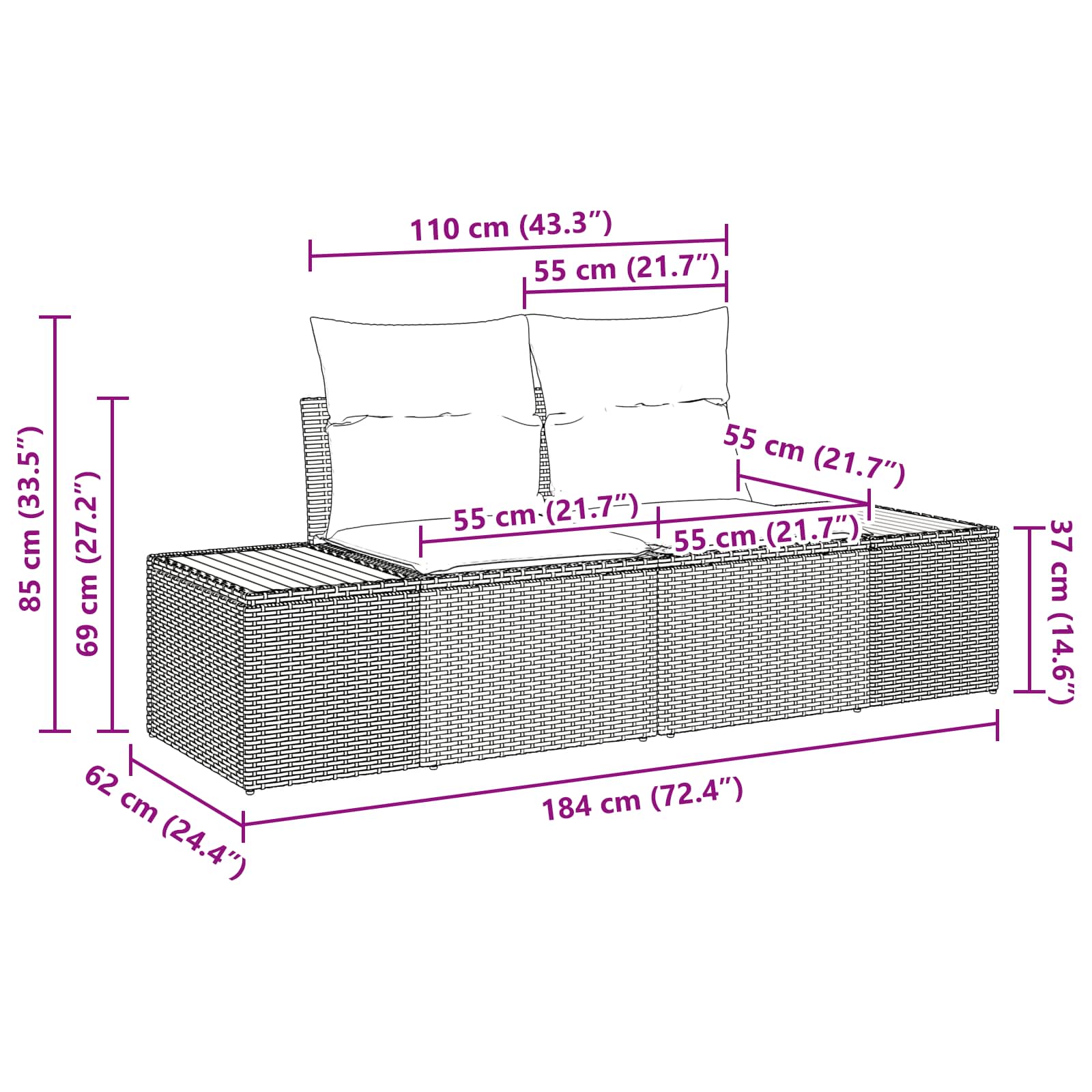 Sjedeća garnitura za vrt s jastukom 9 pcs Bež i krema