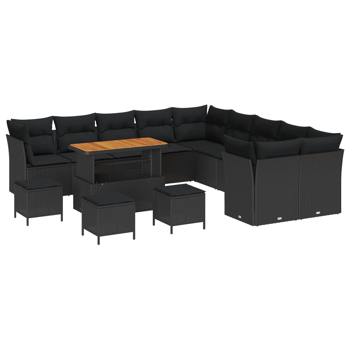 Sjedeća garnitura za vrt 14 kom. Crna poliratan 110 x 55 x 71 cm