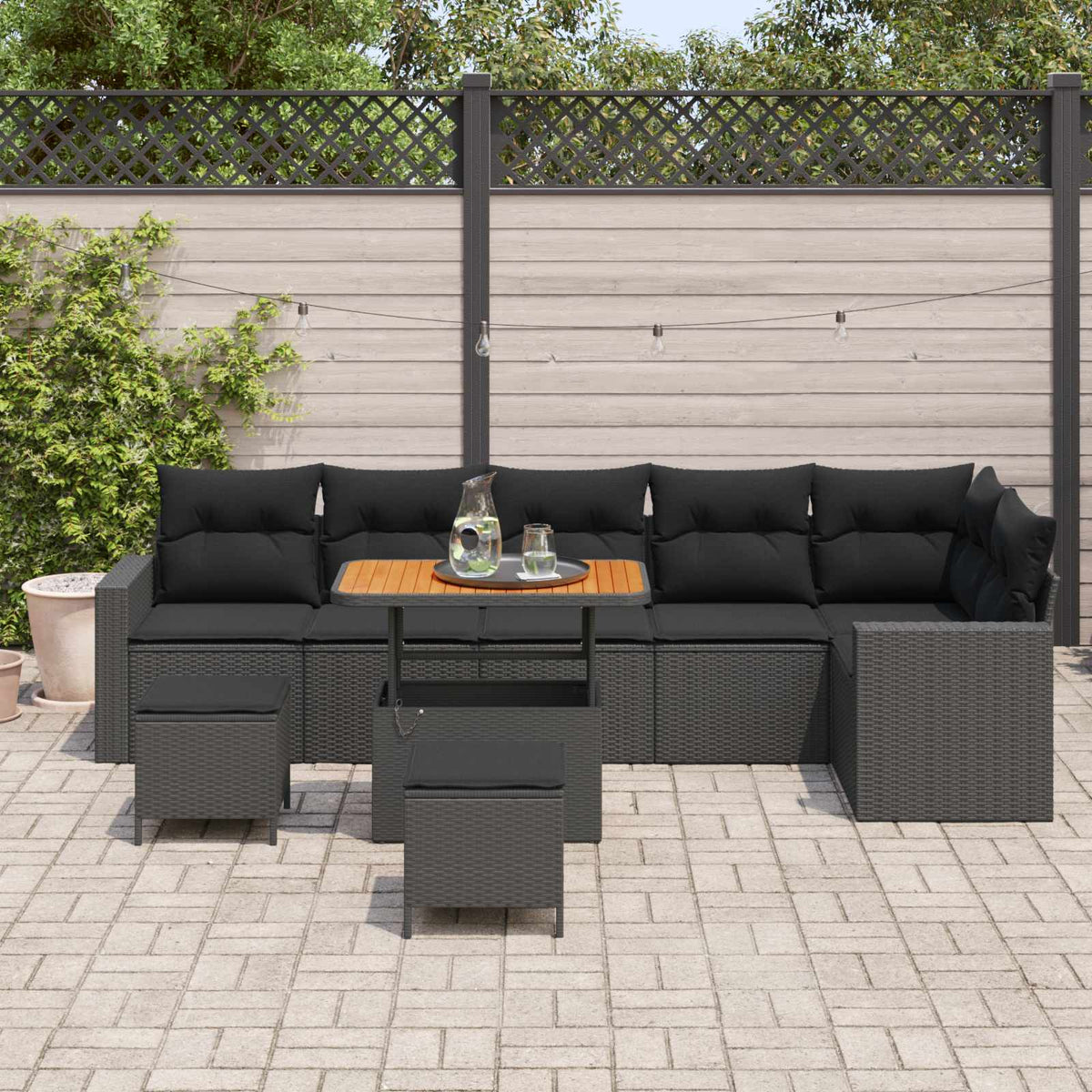 Sjedeća garnitura za vrt 11 kom. 7-Broj sjedala Crna poliratan 292,5 x 157 x 85 cm