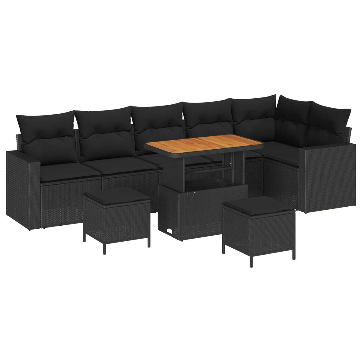 Sjedeća garnitura za vrt 11 kom. 7-Broj sjedala Crna poliratan 292,5 x 157 x 85 cm