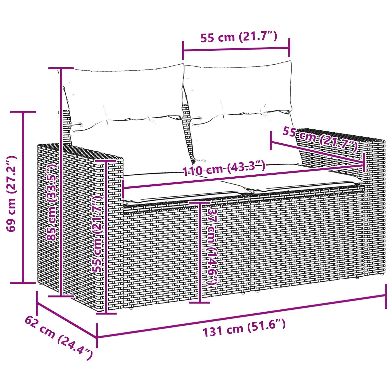 Sjedeća garnitura za vrt s jastukom 17 pcs Crna poliratan
