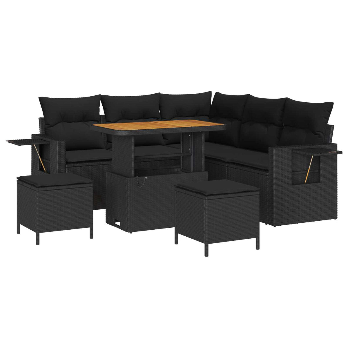 Sjedeća garnitura za vrt 9 kom. 6-Broj sjedala Crna poliratan 219 x 219 x 85 cm