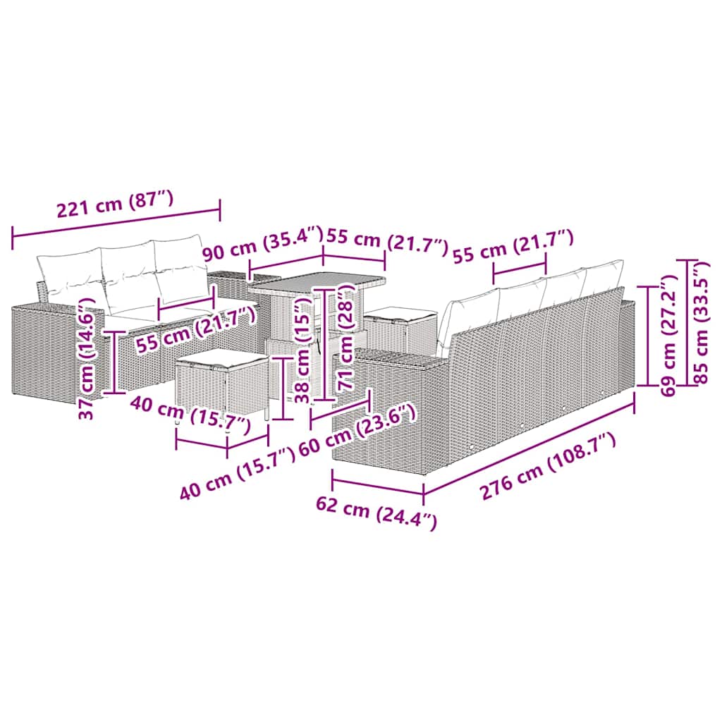 Sjedeća garnitura za vrt 10 pcs Bež i krema Poli Ratan