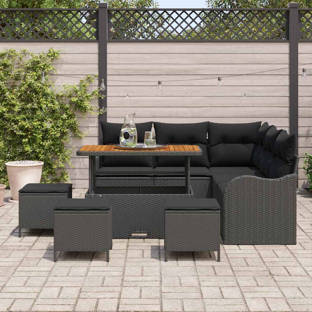 Sjedeća garnitura za vrt 9 kom. 8-Broj sjedala Crna 110 x 55 x 71 cm