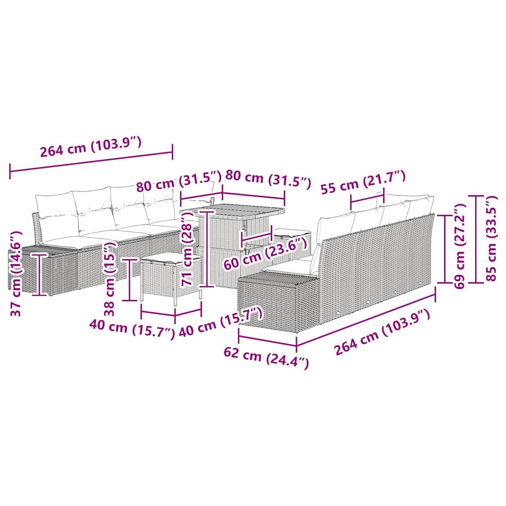 Sjedeća garnitura za vrt Crna 80 x 80 x 71 cm Poli ratan