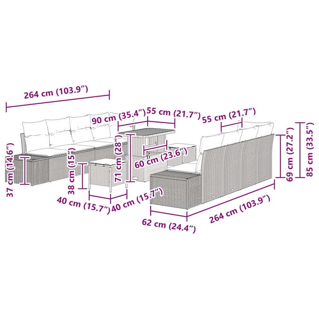 Sjedeća garnitura za vrt Crna 90 x 55 x 71 cm Poli ratan