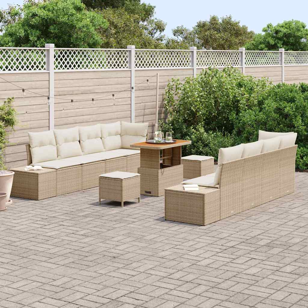 Sjedeća garnitura za vrt s jastukom 11 pcs Bež Poli ratan