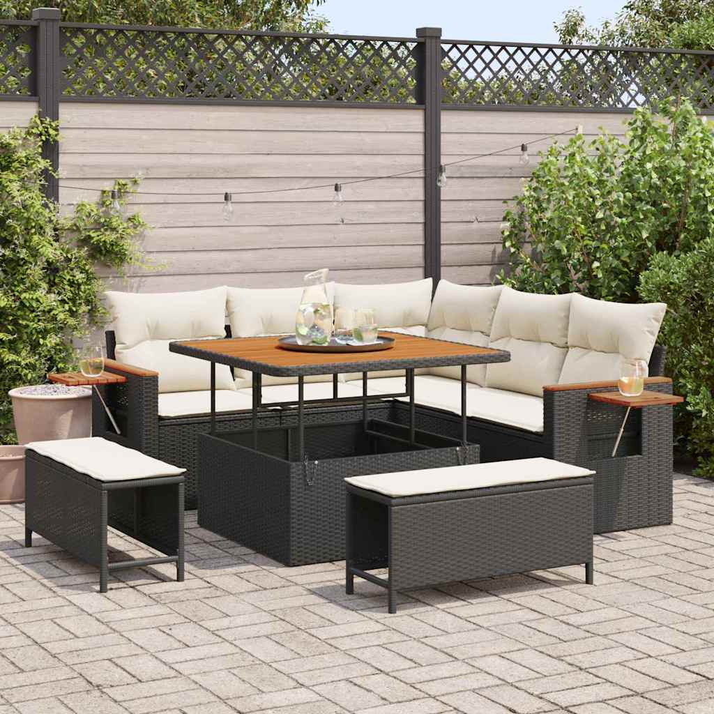 Sjedeća garnitura za vrt 9 kom. 8-Broj sjedala Crna i Krema 219 x 219 x 85 cm