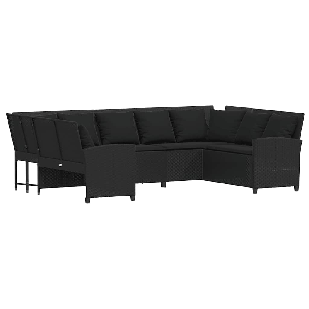 Vrtna sofa od poliratana s jastucima crna