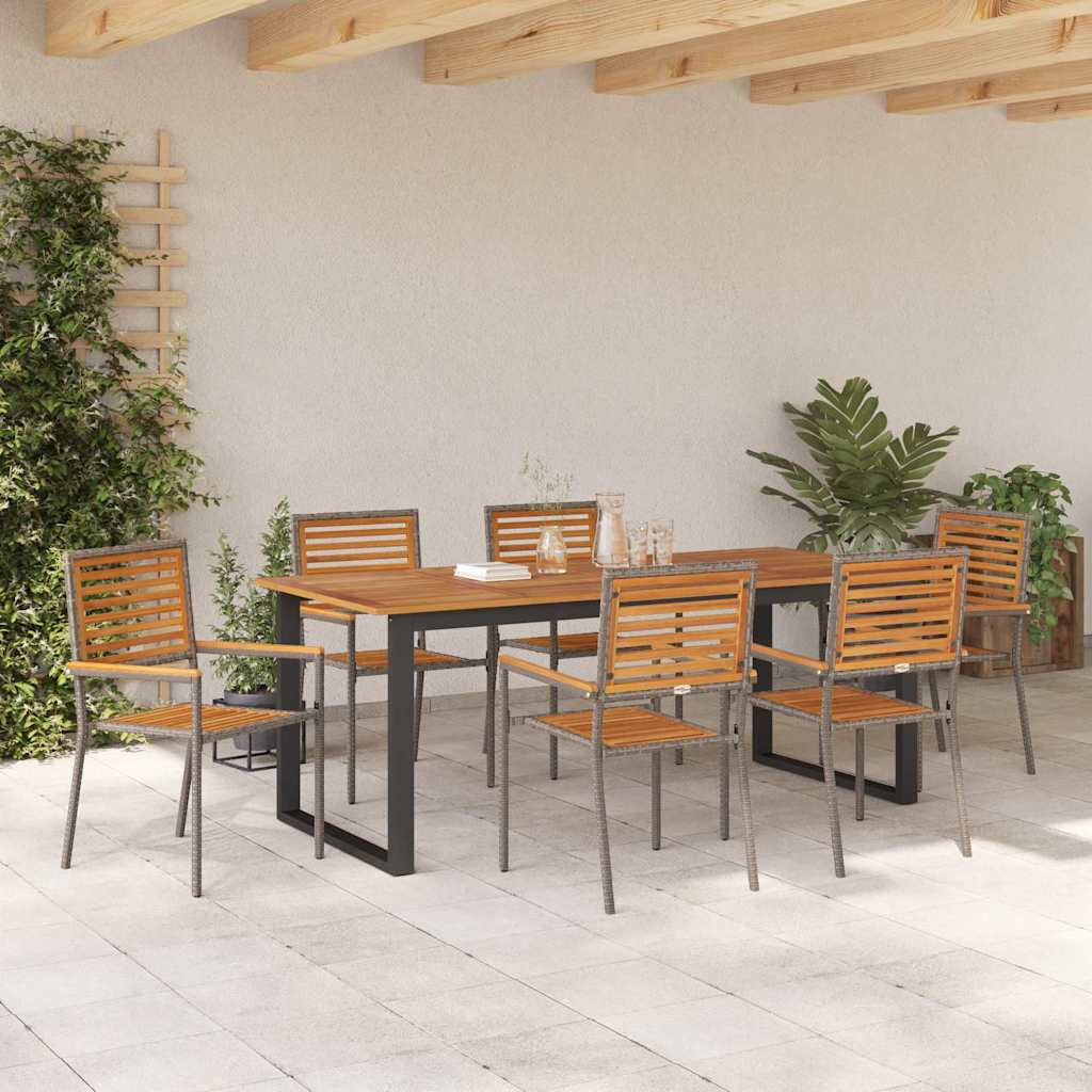 Vrtni set za objed 7 kom. Siva Čvrsto drvo akacije 200 x 90 x 75 cm