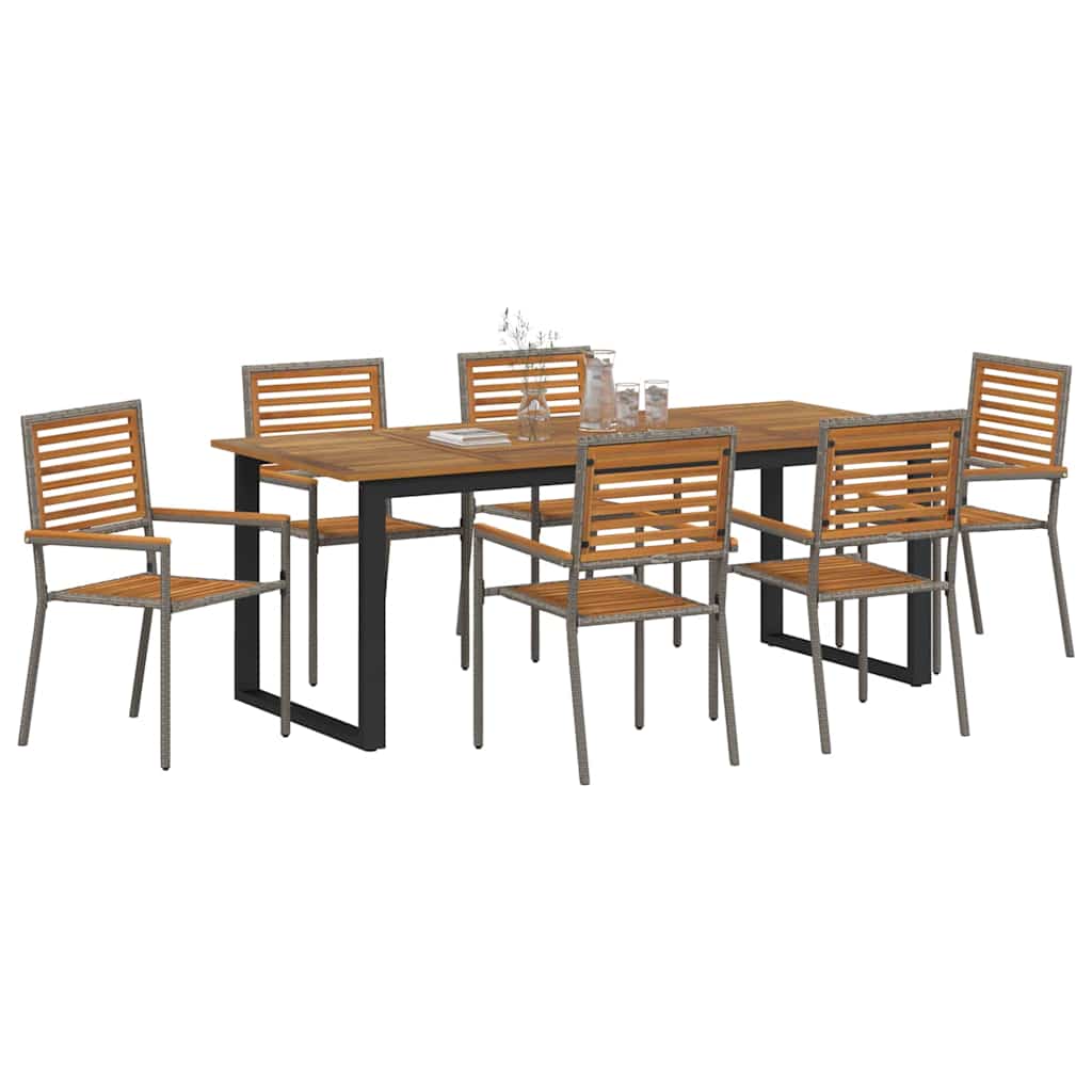 Vrtni set za objed 7 kom. Siva Čvrsto drvo akacije 200 x 90 x 75 cm