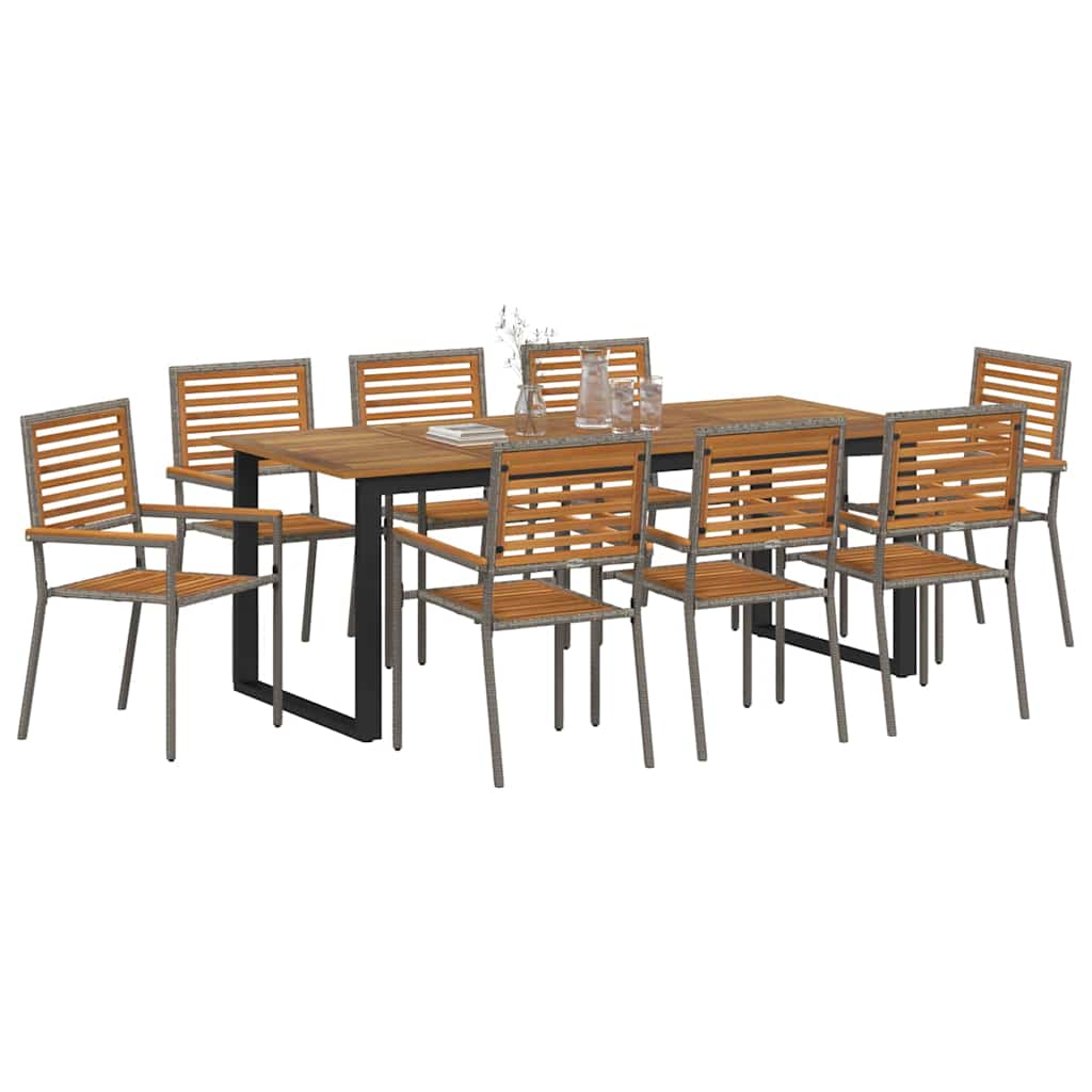 Vrtni set za objed 9 pcs Siva Čvrsto drvo akacije