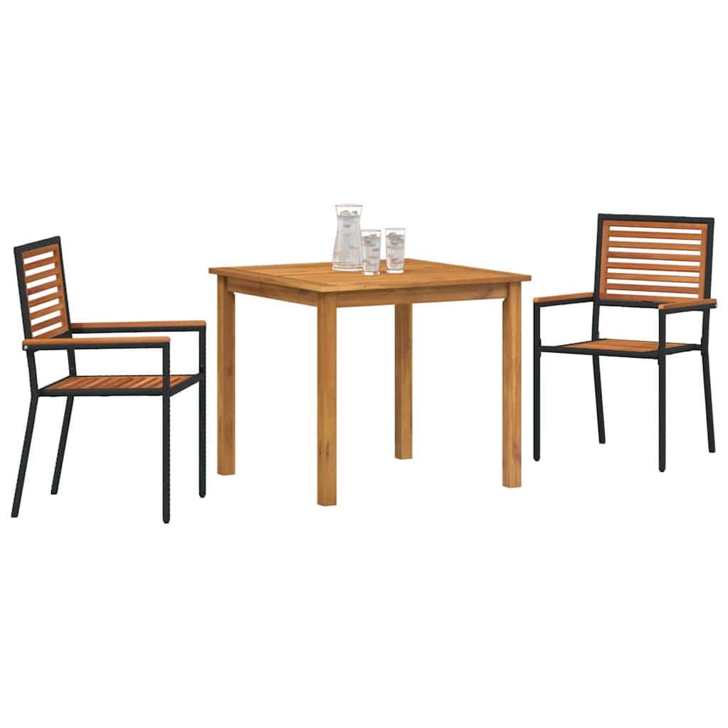 Vrtni set za objed 3 pcs Crna Čvrsto drvo akacije