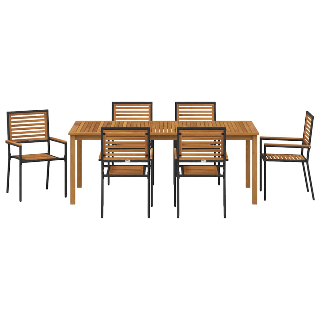 Vrtni set za objed 7 pcs Crna Čvrsto drvo akacije