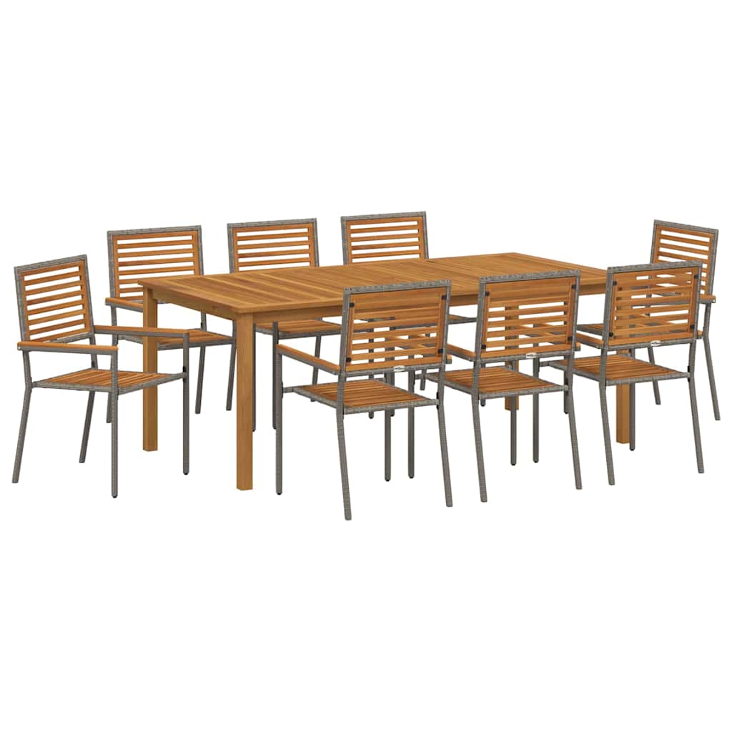 Vrtni set za objed 9 pcs Siva Čvrsto drvo akacije