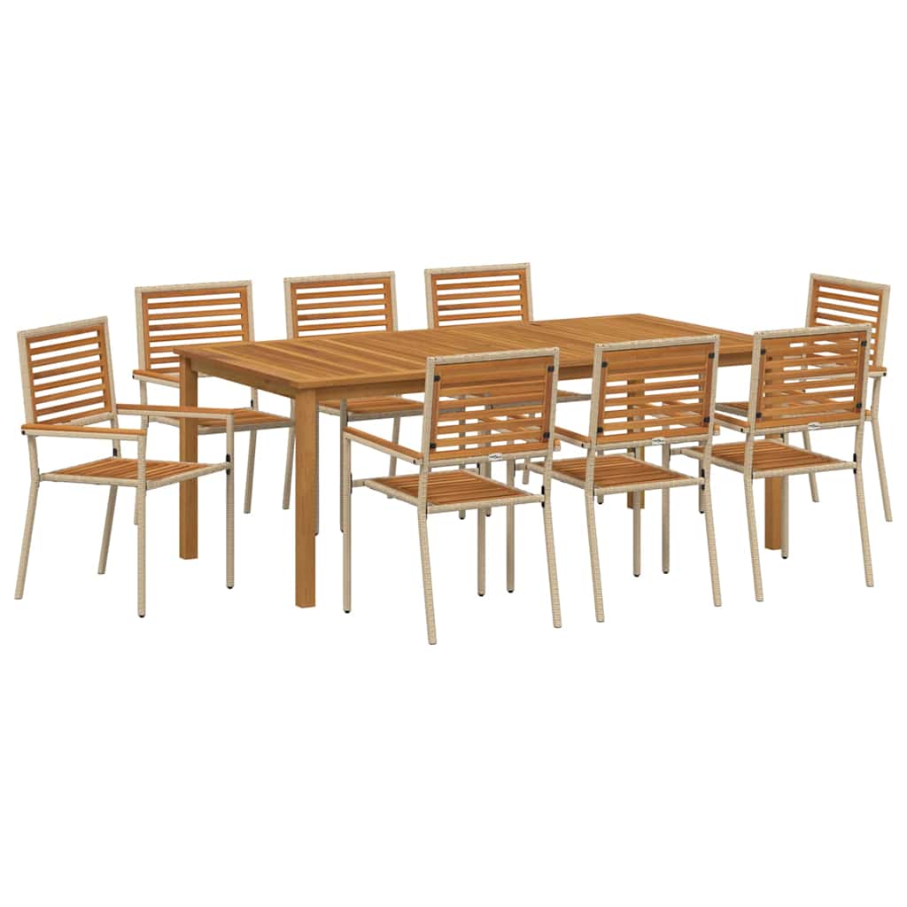 Vrtni set za objed 9 pcs Bež Čvrsto drvo akacije